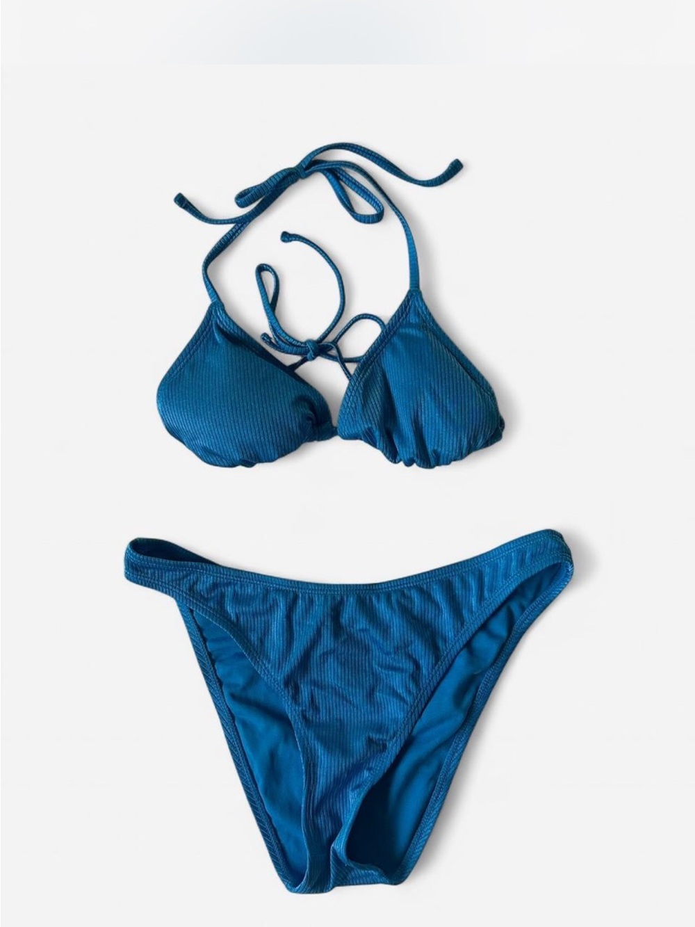 No Boundaries Teal Blue Ribbed Triangle Bikini Set